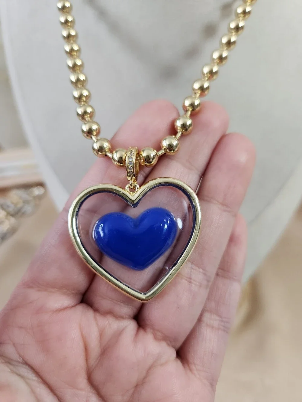 Heart Clip On Charm Ball Chain Necklace